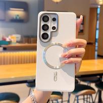 For Samsung Galaxy S26 Ultra S25 Edge Plus Case Magnetic Wireless Charger PC Hard Shell Shockproof Protective Leather Back Cover For Galaxy S26 Ultra white