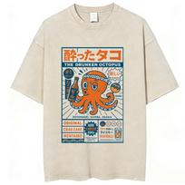 Japonijos Octo Beats Osaka Dotonbori Girtas aštuonkojis Juokingi marškinėliai Vyrams Moterims Derliaus skalauti Oversize medvilniniai marškinėliai Streetwear S gray