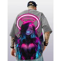 3D Trendy Street Style Oversized Anime Print Style Hip-hop Cool Couple Wear Men's and Women's T-shirt Summer Casual Short Sleeve 5XL gray
