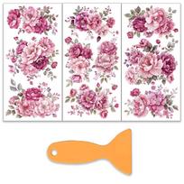 1set 3 Sheets 3 styles PVC Waterproof Decorative Stickers Self Adhesive Floral Decals for Furniture Decoration June Rose 300x150mm 1 sheet/style pink