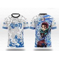 Demon Slayer Tanjiro Water Breathing Anime T-shirt Men's Women's Full Sublimation Water Print Casual Streetwear Breathable Tee XXS gray