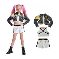 3 vnt. Kpop kostiumas Rumi dainininkės šokio suknelė 3D spaudinys Mergaičių Helovino Kalėdų kostiumai Cosplay Puošnūs scenos pasirodymų drabužiai 150 black