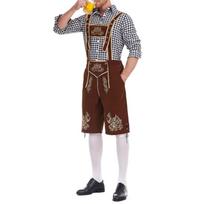 Vyriškas bavariškas Oktoberfest kostiumas - languoti marškiniai ir kelnės su petnešomis XL brown