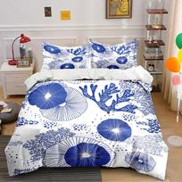 Blue Coral and Sea Shell Pattern Bedding Duvet Cover Set Duvet Cover Pillowcases  (1*Duvet Cover 2*Pillowcases, without duvet insert) 135x200cm