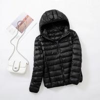Women's Lightweight Hooded Down Jacket - Slim Fit, Solid Color, Casual Winter Outerwear 4XL black