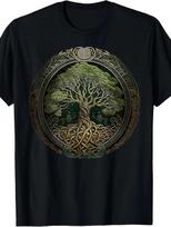 Viking Yggdrasil T-Shirt - Nordic Tree of Life Celtic Knotwork, Retro Norse Myth M black
