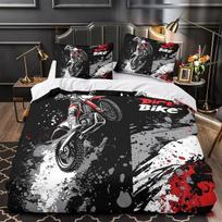 3D Motocross Duvet Cover Set Microfiber Bedding for Teens Room,Motorcycle Graphic Theme Zipper Closure Easy Care Students Decor 140*200cm/55x79in Single/Twin 3pcs