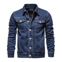 Spring Men Denim Jacket Lapel Single Breasted Solid Color Fashion Motorcycle Jeans Jacket Slim Fit Cotton Casual Black Blue Coats M black