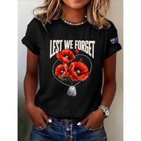 Moterų Anzac dienos „Lest We Forget“ spaudiniai Marškinėliai Vasaros Laisvalaikio Apvalios Kaklo Marškinėliai Trumpomis Rankovėmis Viršutiniai Marškinėliai 3XL black