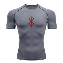 Men's Compression Shirt Short Sleeve Anime Printed Workout Gym Atheletic Breathable Quick-Drying Stretch Performance Top XL gray