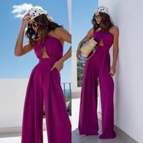 Summer Women's Solid Halter High Waist Sexy Wide Leg Jumpsuit, Casual Fashion for Europe & America Leisure 2XL gray