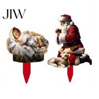 Holy Family Yard Decoration 1 Set Nativity Scene Garden Stakes Christmas Outdoor Santa Baby Jesus Decorations Art with Lights for Front Lawn B Without Light