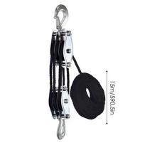 Block And Tackle 50 Ft 3/8 lyno skriemulio keltuvas su 5:1 kėlimo galia daugiafunkcinė sunkiasvorių skriemulių sistema su 2200 svarų Black