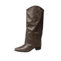 2024 New Women's Knee-high Boots Punk Style Women's Low Heel Motorcycle Boots Trendy Pleated Design Casual Slip-on Knight Boots 35