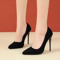 High Heel Slim Heel Pointed Single Shoes Women's Professional Work Shoes Suede High Heel Shoes Women's Office Dress Stilettos 42 black