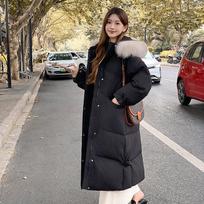 Down Jacket Latest Long Style Over The Knee Large Fur Collar Winter Cotton Jacket XXL black
