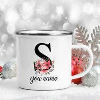 Emalio puodelis Custom Personalized Name Flower Letter Alphabet Mug Camping Handle Coffee Tea Milk Mugs Festive Birthday Gifts 360ml