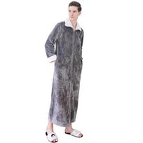Moteriškas didelio dydžio ilgas naktinis chalatas - Dvigubas užtrauktukas, Rudens/Žiemos pižama, Namų drabužis 3XL (80-105 kg) gray