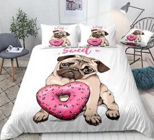 Pug Bedding Set Cartoon Pet Duvet Cover Set White Quilt Cover For Boys Cute Dog Donuts Bed Set Puppy Cowboy Home Textiles EU single(135x200cm) white