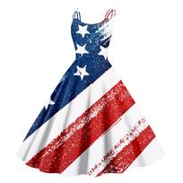 Women’s Sleeveless Off Shoulder Retro Dress with Star Print and Spaghetti Straps for Summer Independence Day XL blue
