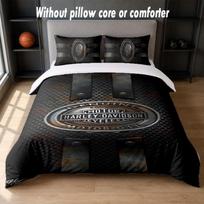Harley-Davidson Design Bed Bedding Set 1 Duvet Cover + 2 Pillowcases Soft Breathable Household Bed Linens 135cm*200cm gray