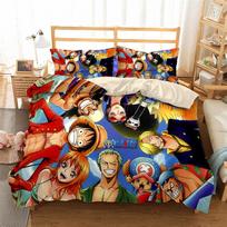 Japanese Anime O-Ones Pieces Bedding Set 3D Printing Luffys Duvet Cover Pillowcase 2/3pcs for Children Boys Gift Single Queen EU Single(135*200cm)3pcs black