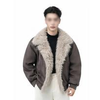 Men's Thick Carved Eagle Fur Lapel Jacket - Autumn/Winter Cotton Outerwear Extra Large gray