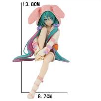 14CM Anime HATSUNE MIKU Figure with Rabbit Ear Pajamas Noodle Stopper Figure Plaything Doll Action Figure Collection Gift PVC beige