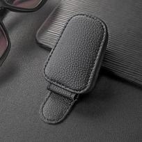 Premium PU Leather Car Sunglasses Clip, Magnetic Visor Glasses Holder with Card Storage, Universal Auto Sun Visor Organizer for Sunglasses & Cards juoda