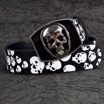 Punk-Style Skull Print Belt Rhinestone Pants Decors Goth Style Belt Casual Wear Pu Leather Halloween Skeleton Waistband black