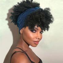 Garbanotas Afro galvos juostos perukas juodaodėms moterims Trumpas garbanotas perukas su galvos juostele, pūkuotas sintetinis perukas Natūralus kasdienis vakarėlis black