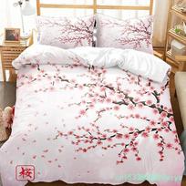 Japanese Duvet Cover Branch Of A Flourishing Sakura Tree Flowers Cherry Blossoms Spring Art Polyester Bedding Set Full/King Size EU Single 135*200cm/53x79in 3pcs