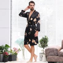 Šilko imitacijos poros kimono ir chalatų rinkinys vyrams XXXL juoda