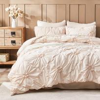 Beige Comfortable Duvet Cover Set Bedding Set, Ruffled Lace Patchwork Bedding Set with Pillowcases Full Size