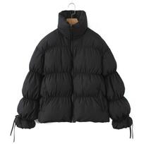Womens Winter Warm Loose Cotton Padded Jacket With Stand Collar Drawstring Hood Medium black