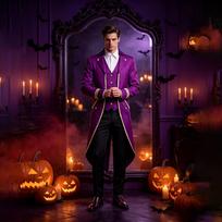 Men's Gothic Tuxedo Jacket with Gold Trim Tailcoat for Halloween Costume L blue
