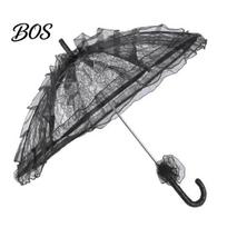 Royal Style Lace Umbrella Vintage Gothic Umbrella, Black Bridal Parasol for Halloween Elegant Hollow Embroidery Witch Cosplay, Wedding Decoration, B gray