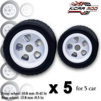1/64 Front Small Rear Big Wheels With Detachable Rubber Tires Five Spokes For Model Cars Refiting Parts For Hotwheels (5 Sets) gray