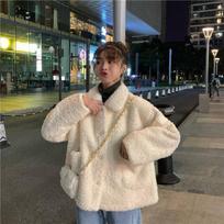 Women's Winter Korean Style Plus Size Lambswool Cardigan Jacket Small black