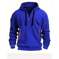 Mens Hooded Zip-Up Sweatshirt With Multiple Pockets Loose Fit Cotton Blend Sport Casual Wear 3XL blue