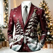 Men's Christmas Printed Suit Jacket Long Sleeve Business Casual for Fall Winter (No Tie or Pocket Square Included) M white