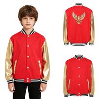 Unisex Kids Baseball Jacket Metallic Shiny Long Sleeve Eagle Print Back Color Blocking Bomber Outerwear for Dance Streetwear 13-14 Years red