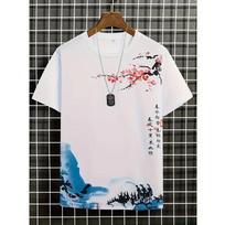 Chinese Vintage Style Men's T Shirt Letter 3D Print Casual Short Sleeve Tees Street Oversized Clothing Fashion  T-Shirts L gray