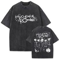 My Chemical Romance Band Washed Vintage T-shirt Three Cheers Sweet Revenge T-shirt Y2k round neck shirt XL black