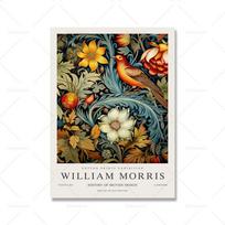William Morris Flower Birds Plakatas Drobė Tapyba Gėlių siena Menas Botanikos spaudiniai Svetainės apdaila Namų dekoro nuotraukos 40x50cm No Framed black