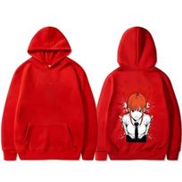 Anime Chainsaw Man Hoodie Cartoon Manga Makima Graphic Print Hooded Sweatshirt Men's Women's Hoodies 3XL red