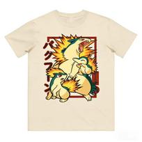 Anime Pokémon Cyndaquil Evolution Printed T shirt Men's and Women's T shirt Men's Top Harajuku Y2K T shirt Summer Tee Streetwear S beige