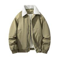 Men's High-Quality Insulated Fleece Jacket with Sheepskin Fur Trim, Autumn/Winter Casual Stylish Motorcycle Outerwear L