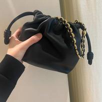 2024 Women's Chinese Style Cowhide Messenger Bag: Lucky Drawstring Cloud Bucket and Shoulder Underarm Design black