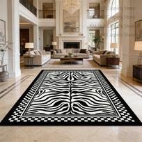 Modernus Juodai Baltas Zebrinės Juostelės Didelis Svetainės Kilimas Dekoras Miegamojo Plaunamas Neslystantis Paprastas Kilimas Minkštas Pūkuotas Biuro Kilimėlis 80cm x 160cm
